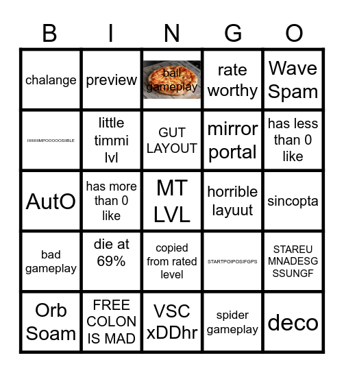 geometry dash recent tab bingo Card