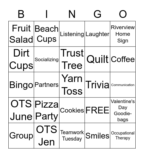 Teamwork Tuesday Bingo Card