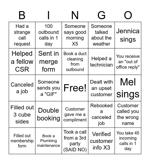 CSR Week BINGO Card