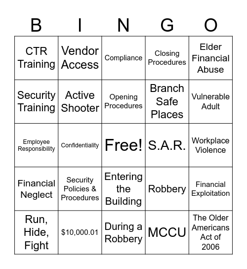 Untitled Bingo Card