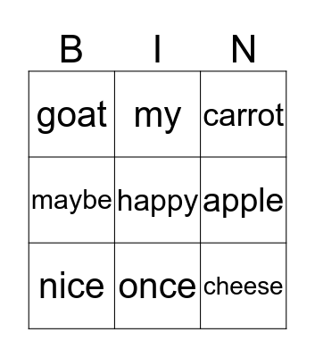 test Bingo Card