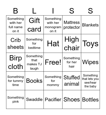 Gifts for baby Bingo Card