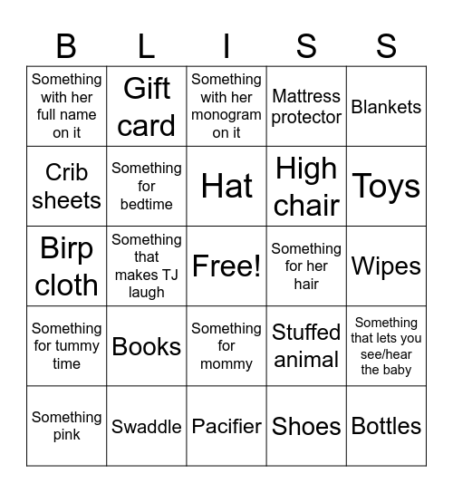 Gifts for baby Bingo Card