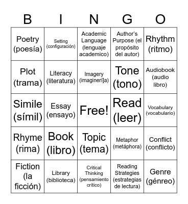 Literacy Bingo Card