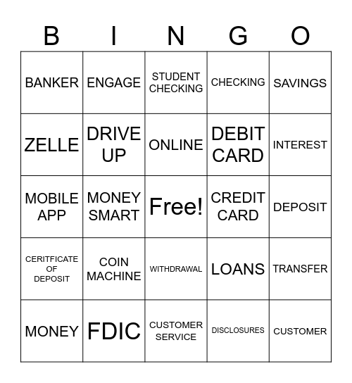 BANK Bingo Card