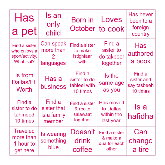 Find the Sister Bingo Card