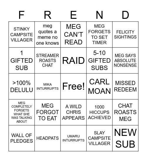 12 HOUR BINGO Card