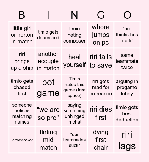 This game sucks Bingo Card