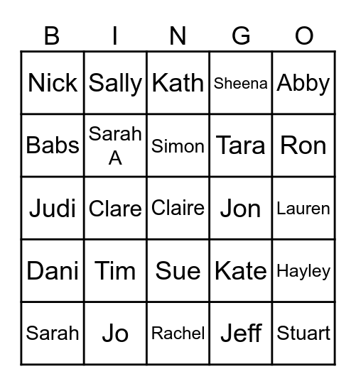 Bridge Staff Bingo Card