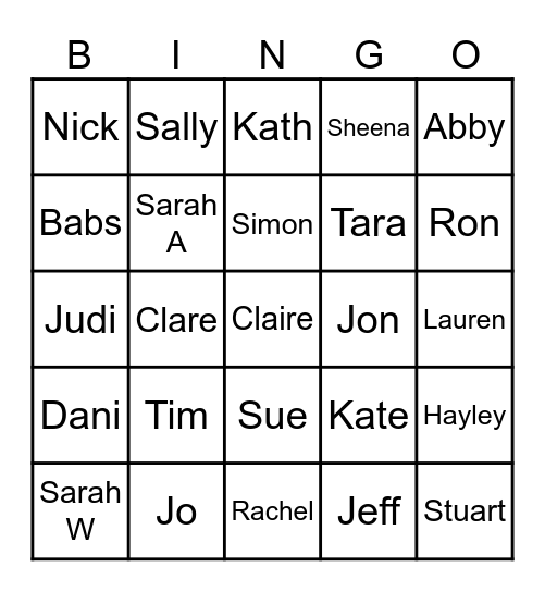 Bridge Staff Bingo Card