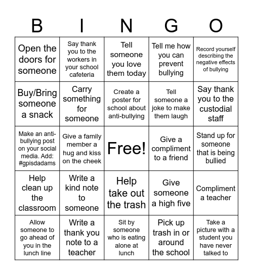 Kindness Bingo Card