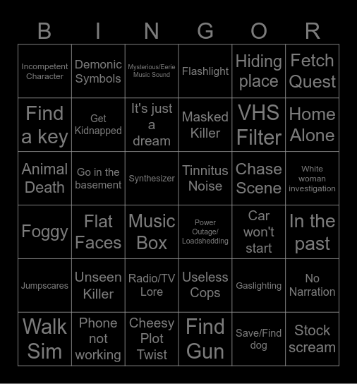 Indie Horror Bingor Bingo Card