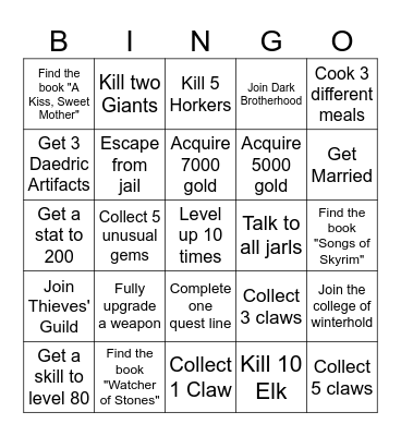 Skyrim Bingo Card