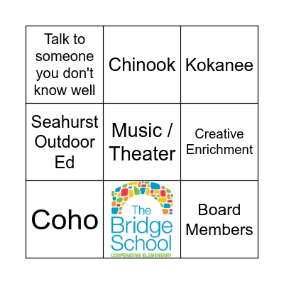 Bridge School Curriculum Night Bingo Card