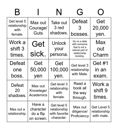 persona Bingo Card