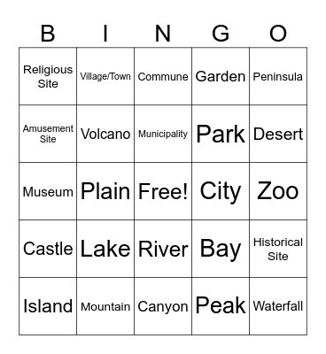 Google Earth Bingo Card