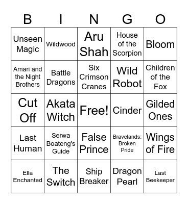 Fantasy, Science Fiction, and Dystopian Bingo Card