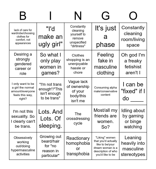 "Managed" Dysphoria/Egg Bingo Card