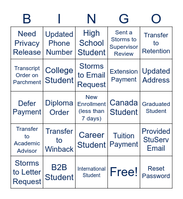 Call Bingo Card