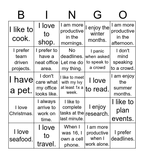 ARC Bingo Card