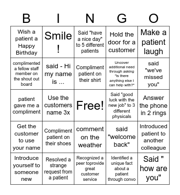 Customer Service Bingo Card