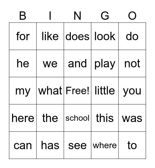 Sight Words 1-34 Bingo Card
