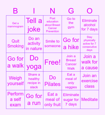 Breast Cancer Awareness BINGO Card