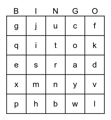 Alphabet and Sounds Bingo Card