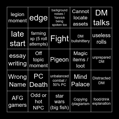 Untitled Bingo Card