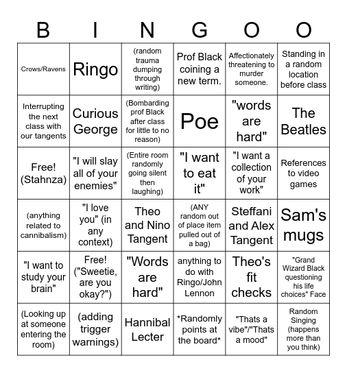 Chaos Bingo - Creative writing edition Bingo Card