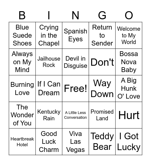 Elvis Bingo Card