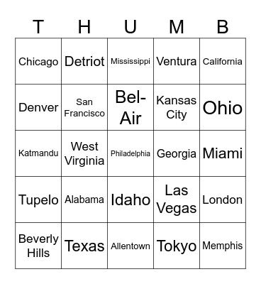 Cities and States Bingo Card