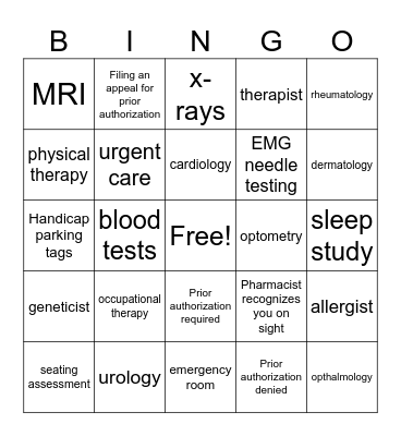 Medical Bingo Card