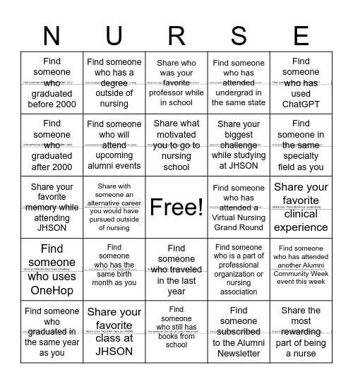 ACW Mix and Mingle Bingo Card