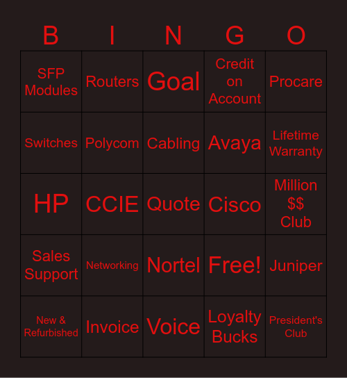 Network Craze Bingo Card