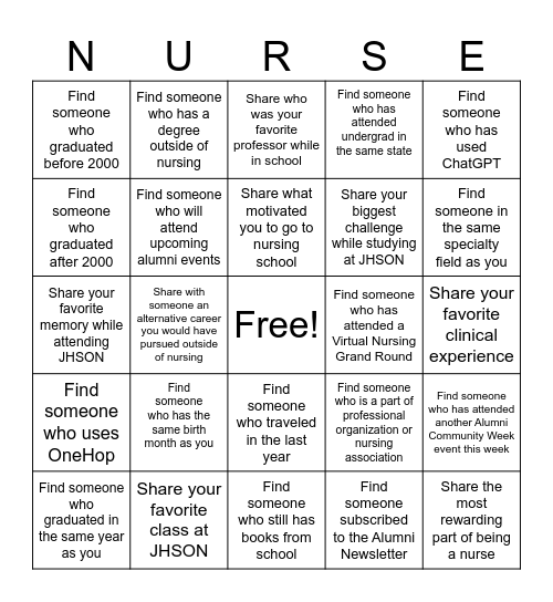 ACW Mix and Mingle Bingo Card