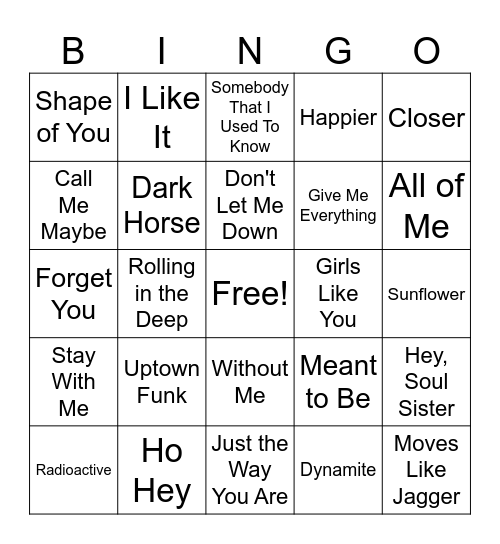 Ad 2 Music Bingo Card