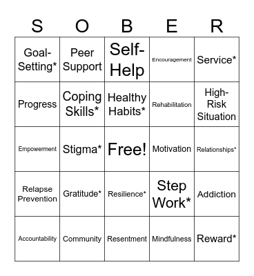 Recovery Bingo Card