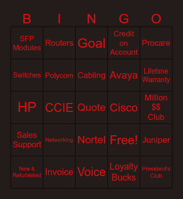Network Craze Bingo Card