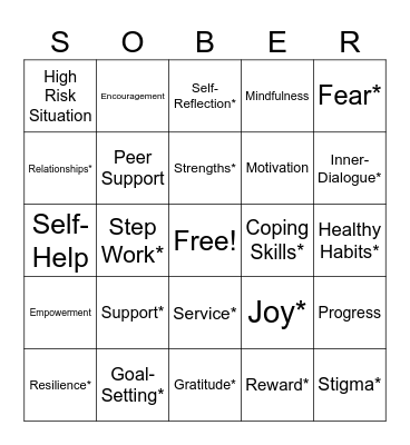 Recovery Bingo Card