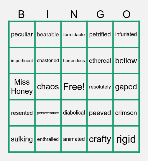 Matilda Vocab Bingo! Bingo Card