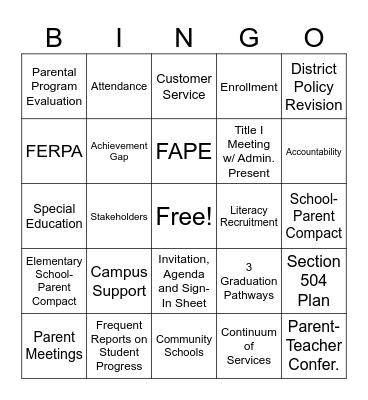 Title I Bingo Card