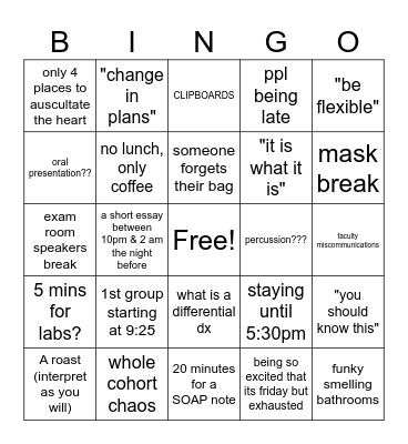 OSCE Friday Fun Bingo Card