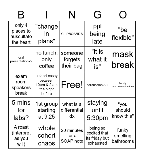 OSCE Friday Fun Bingo Card