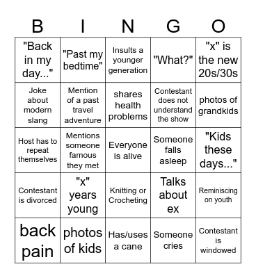 Golden Bachelor Bingo Card