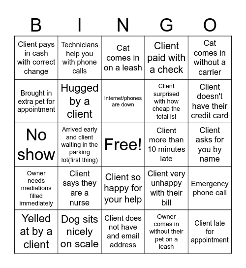 Receptionist Bingo Card