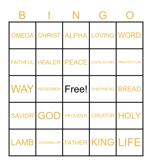 GOD IS ALMIGHTY- HE IS... Bingo Card