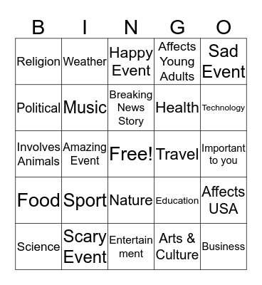 Current Events BINGO Card