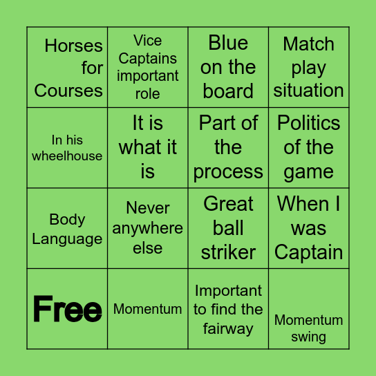 McGinley Ryder Cup Bingo Card