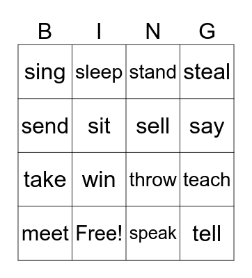 irregular verbs Bingo Card
